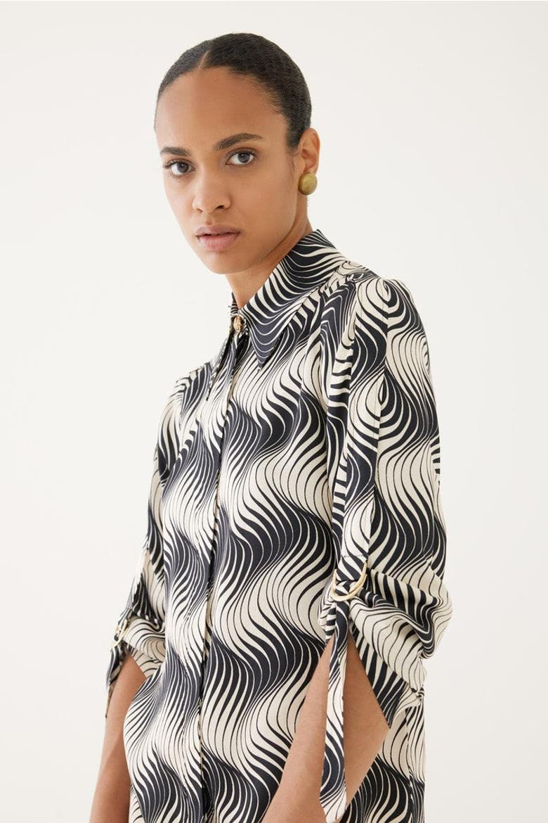 Printed Viscose Shirt, Alternate, color, BONE-BLACK