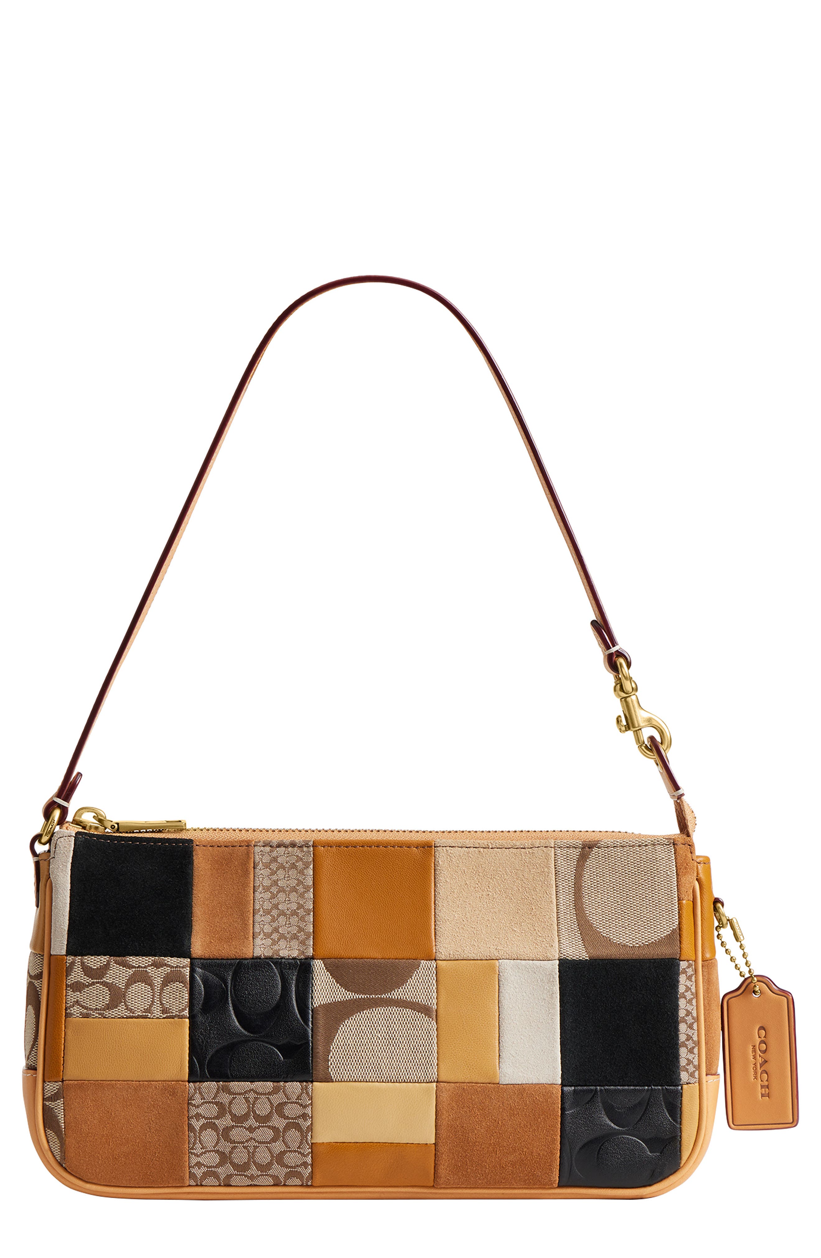COACH Plaza Patchwork Leather Shoulder Bag, Main, color, Brown Multi