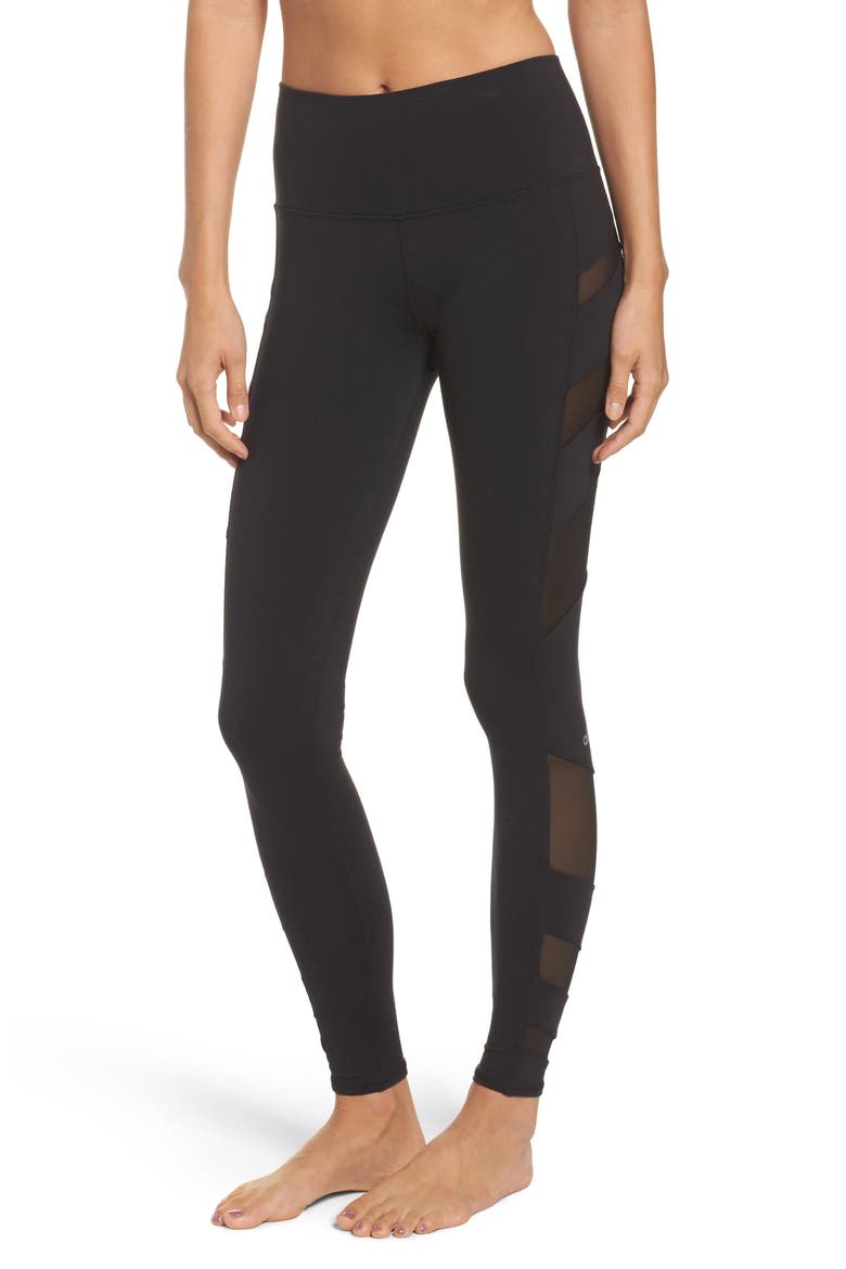 Block High Waist Mesh Inset Leggings, Main, color, BLACK