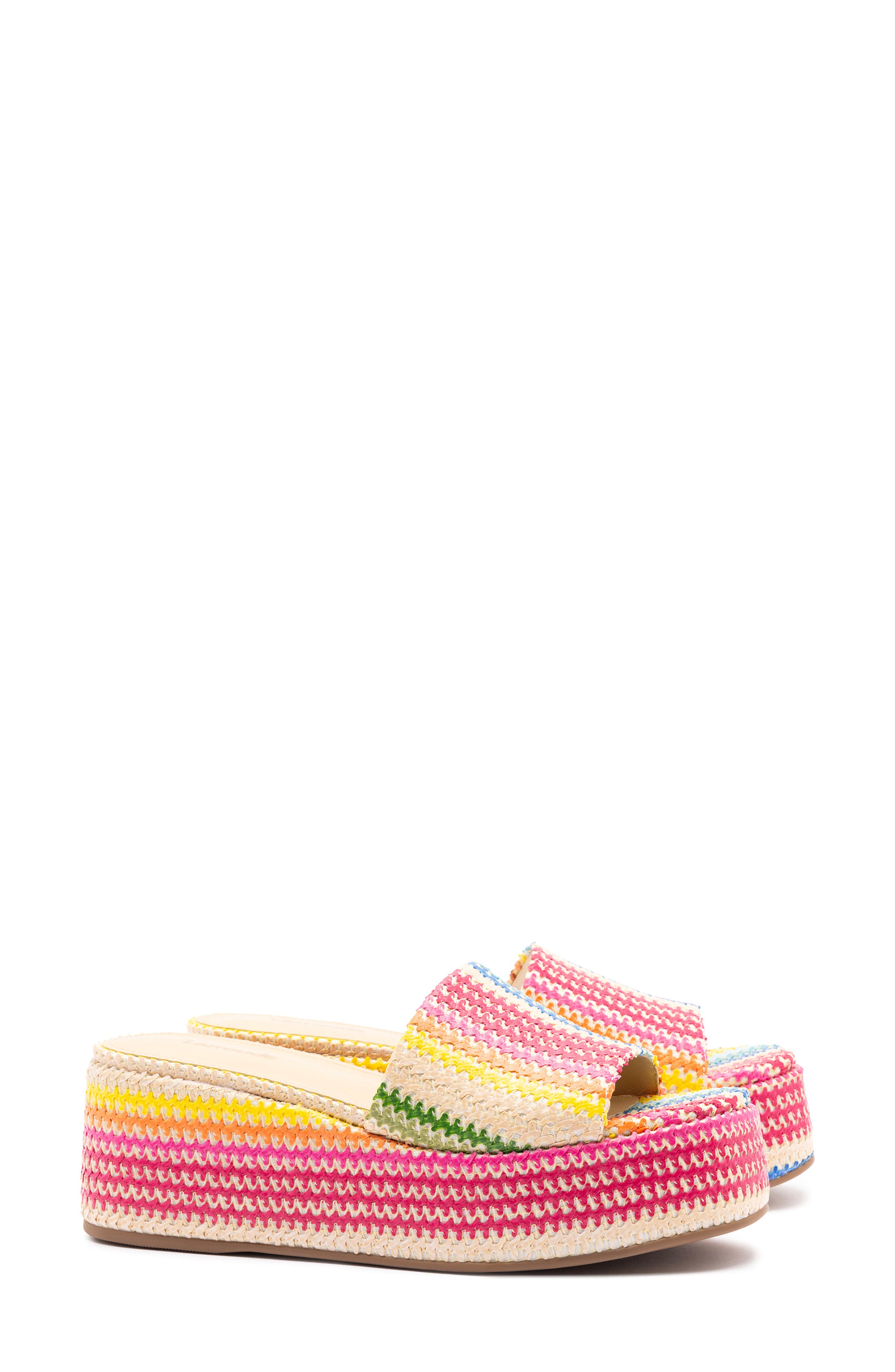 Alex Flatform Mule In Rainbow Raffia, Main, color, PINK