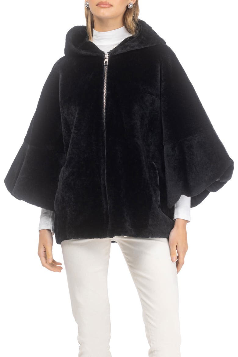 Genuine Shearling Short Jacket with Cropped Sleeves, Main, color, BLACK