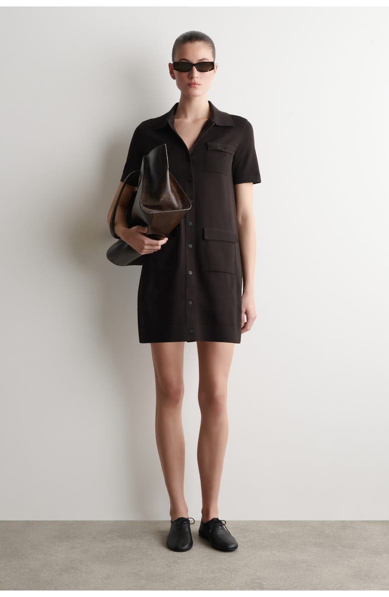 COS Pocket-detail Knitted Cotton Mini Dress, Main, color, Dark Brown