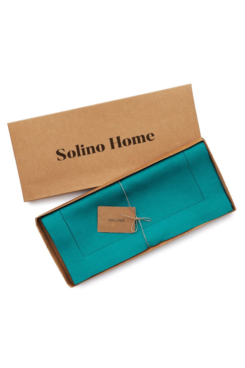Linen Table Runner - Classic Hemstitch, Alternate, color, Teal