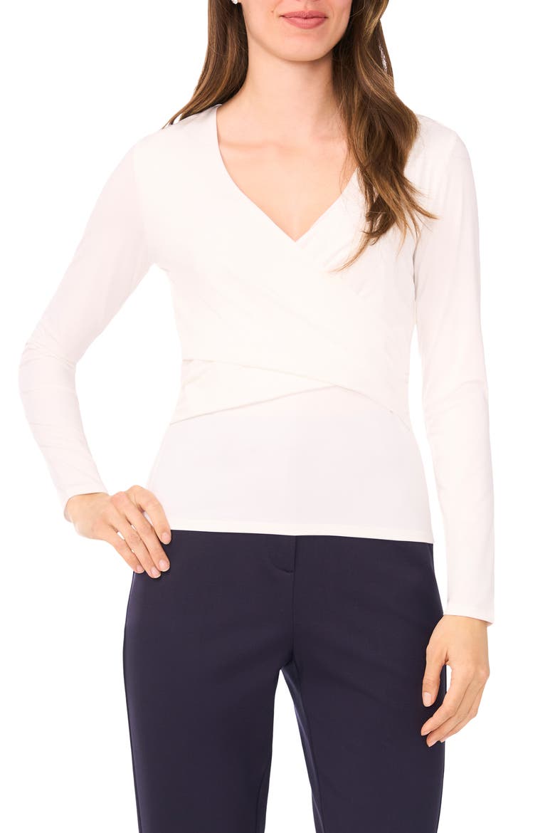 Long Sleeve Wrap Top, Main, color, NEW IVORY