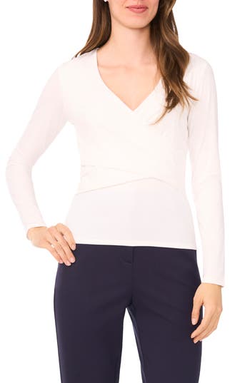 Halogen ® Long Sleeve Wrap Top In White