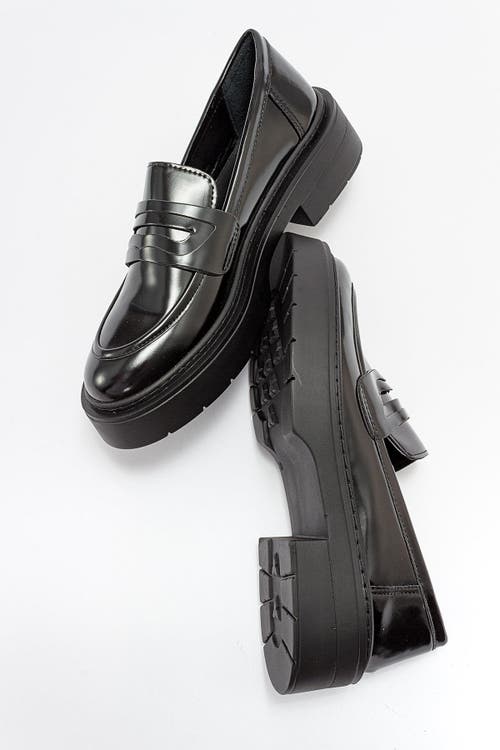 Forever & Always Shoes Josie Platform Loafer In Black Patent Faux Leather
