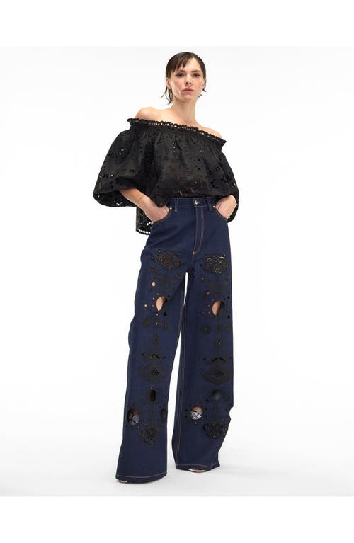 Cynthia Rowley Embroidered Wide-leg Jean In Navy/black