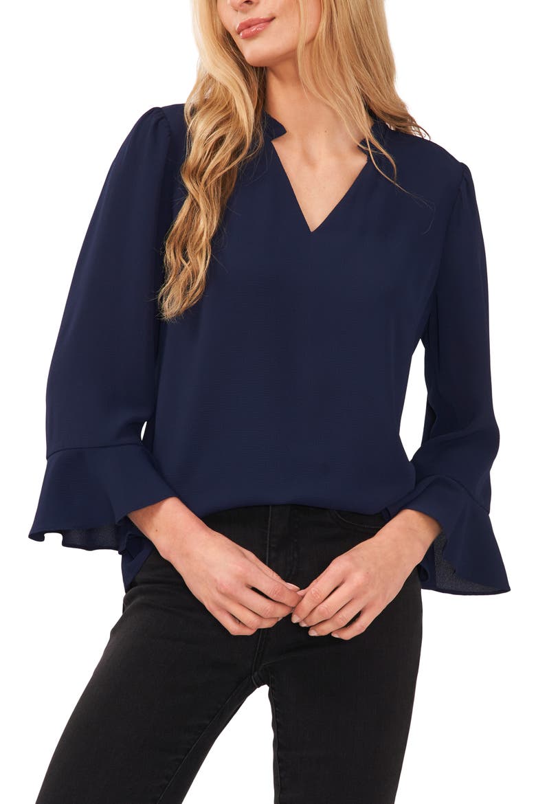 Ruffle Cuff Crepe Top, Main, color, CLASSIC NAVY