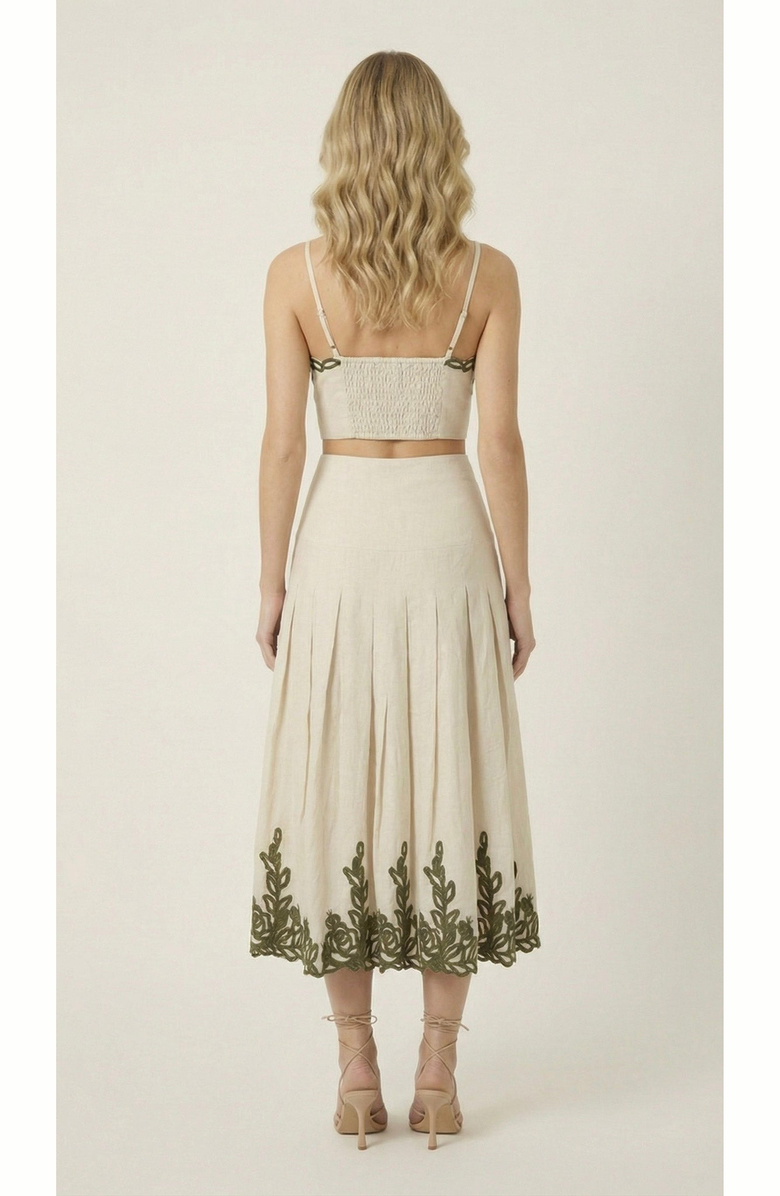 Modenaire Embroidered Crop Top and Pleated Midi Skirt Set, Alternate, color, 