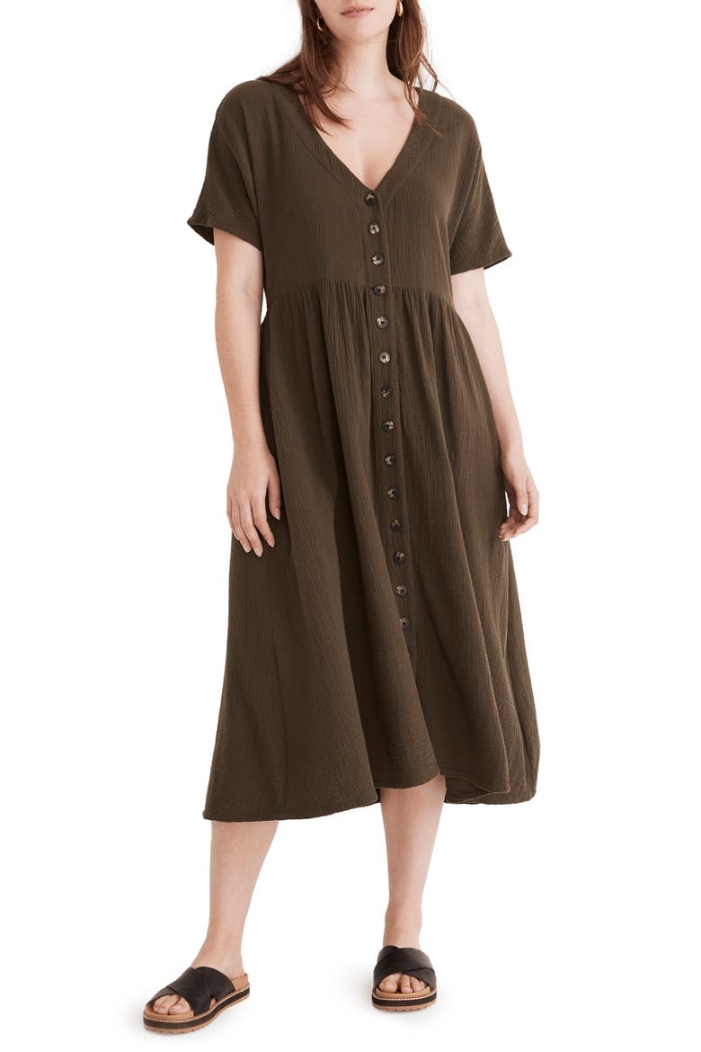 Nima Double Face Cotton Gauze Midi Dress, Main, color, DRIED OLIVE