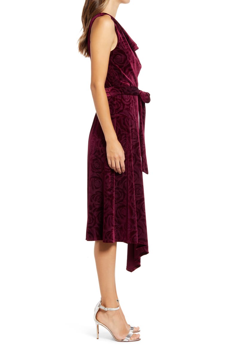 Donna Ricco Cowl Neck Sleeveless A-Line Dress, Alternate, color, WINE