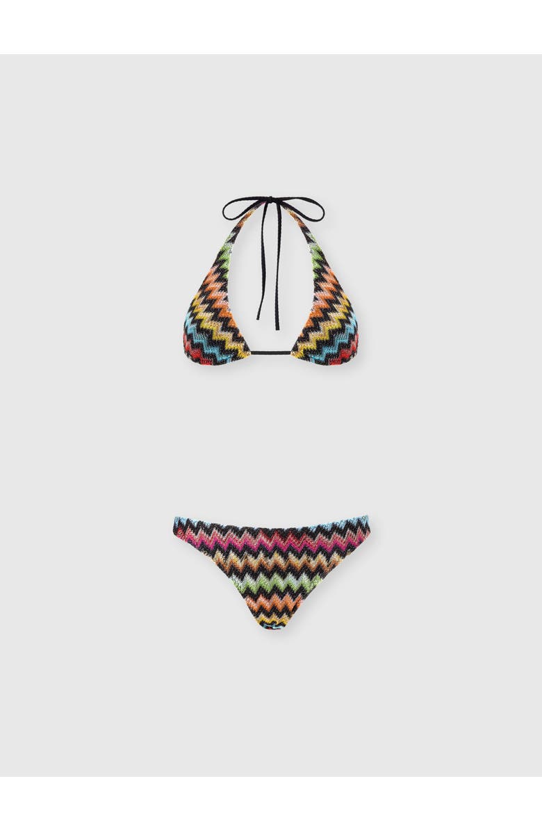 Missoni Bikini In Lamé Viscose With Micro Zigzag Pattern, Main, color, Black & Multicoloured
