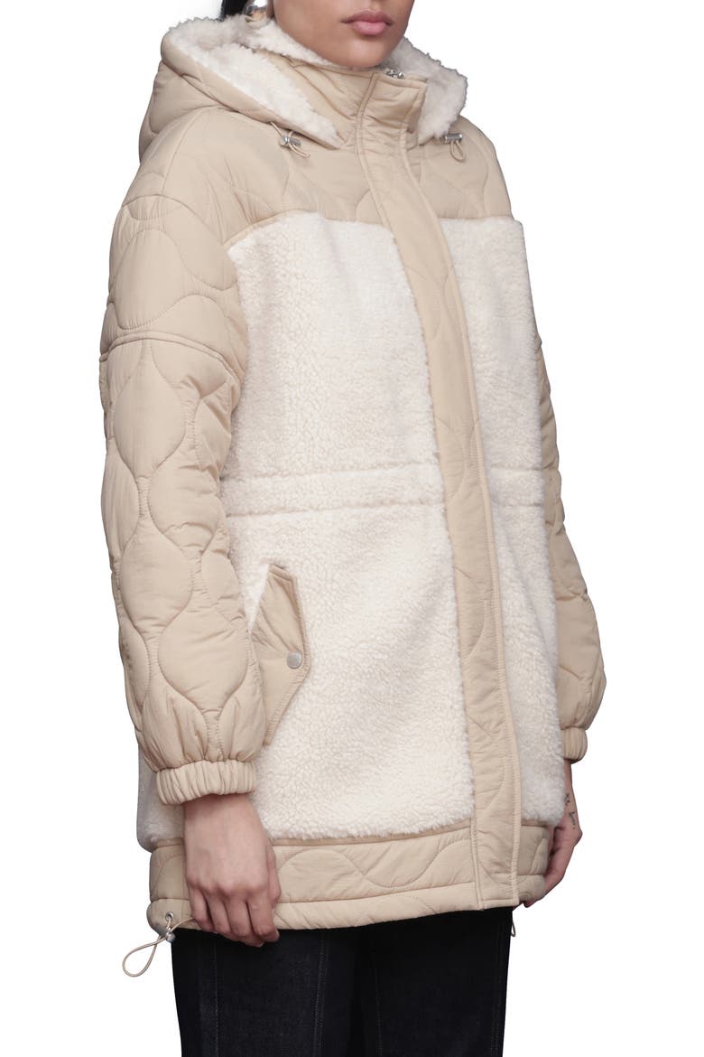 Hooded Nylon & Faux Shearling Anorak, Alternate, color, SAND/ BONE