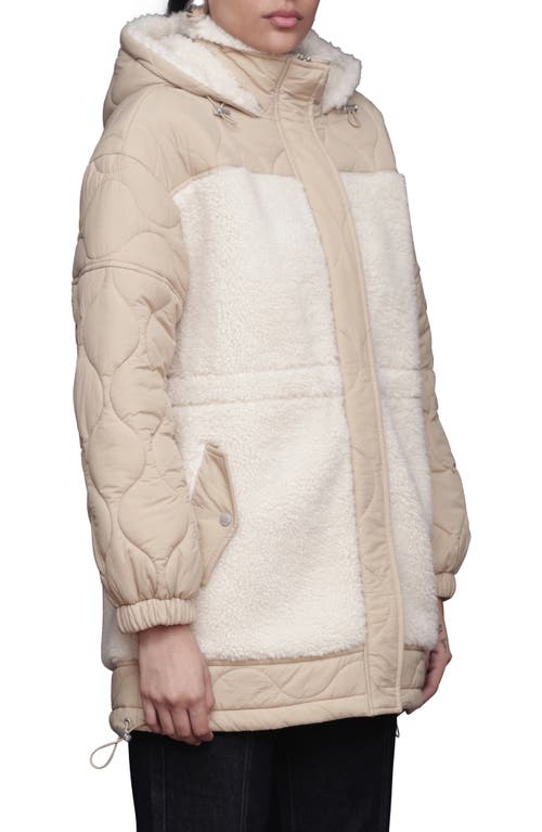 Avec Les Filles Hooded Nylon & Faux Shearling Anorak In Neutral