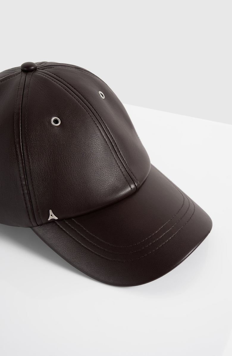 Manière De Voir Lou Leather Cap, Alternate, color, Brown