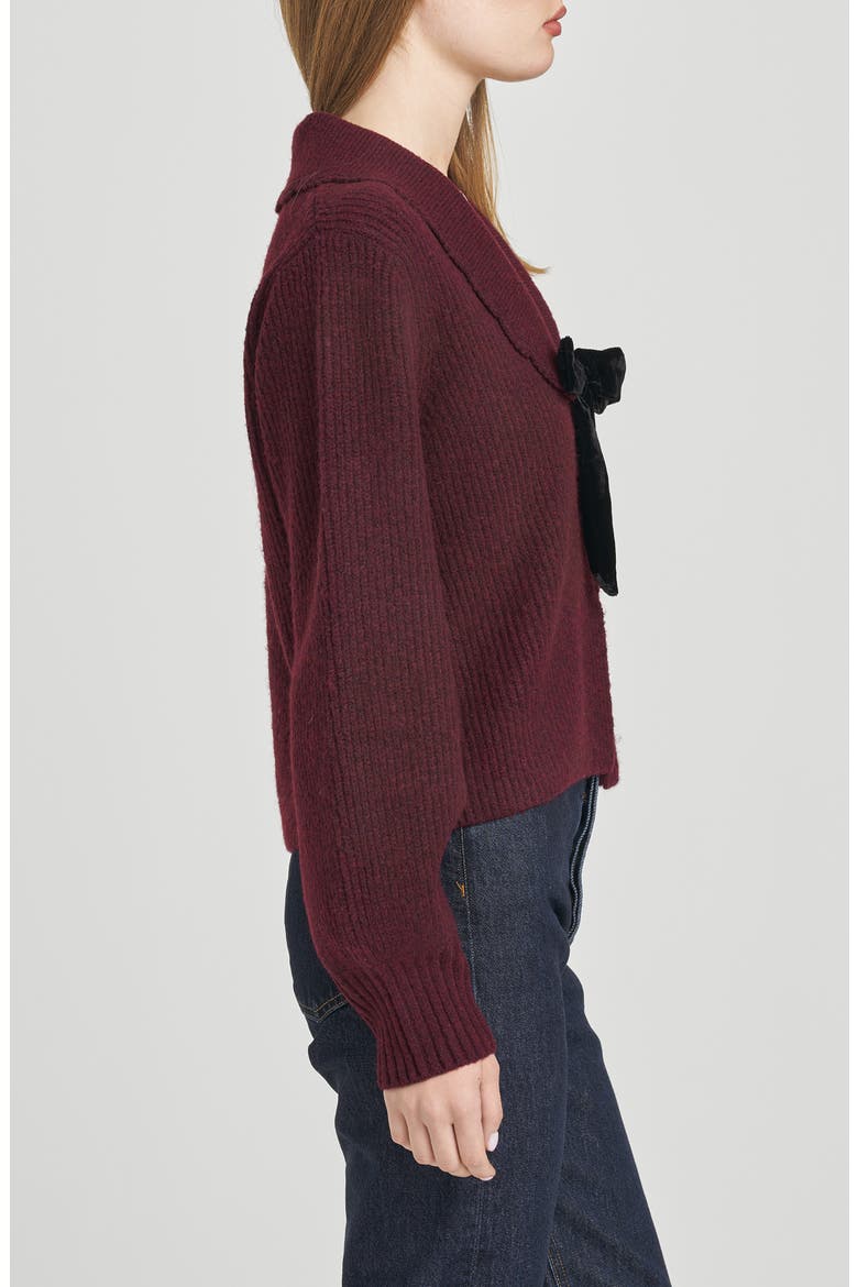 Sloane Bow Cardigan, Alternate, color, MERLOT