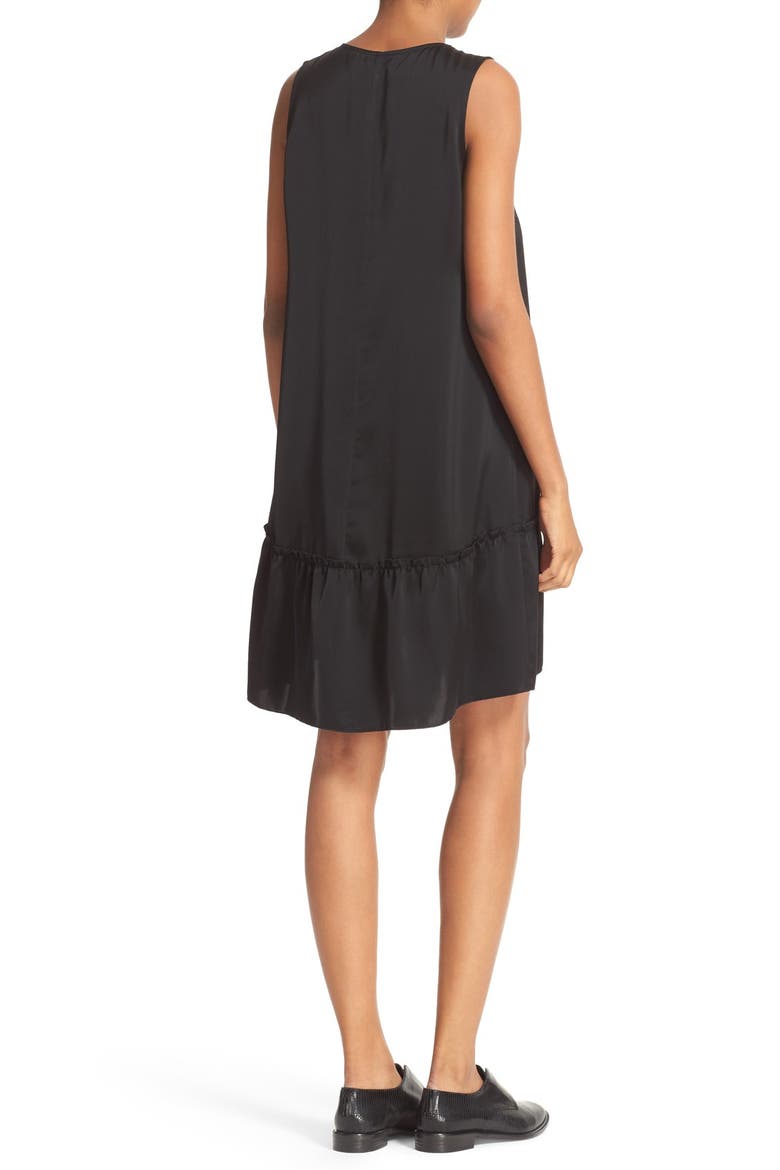 Satin Ruffle Hem Dress, Alternate, color, BLACK