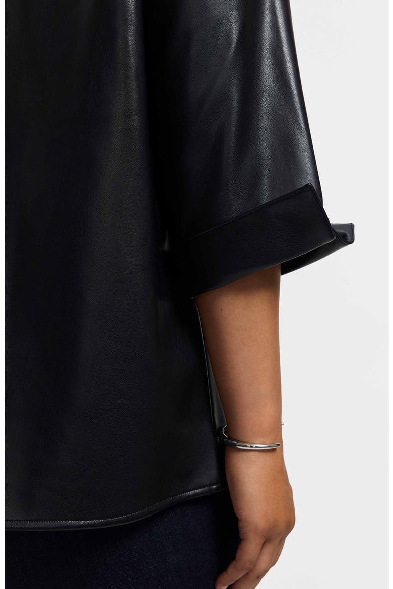 Agnes Faux Leather Long Sleeve Popover Top, Alternate, color, BLACK