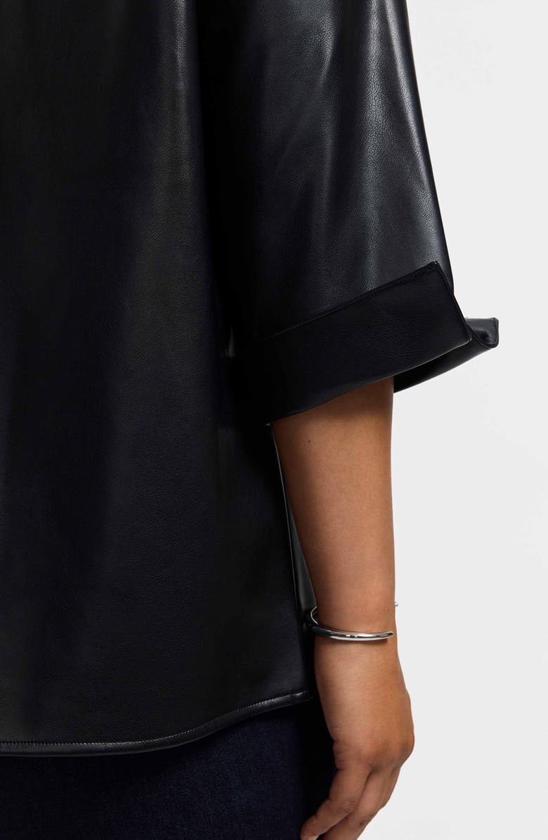 Foxcroft Agnes Faux Leather Long Sleeve Popover Top, Alternate, color, Black