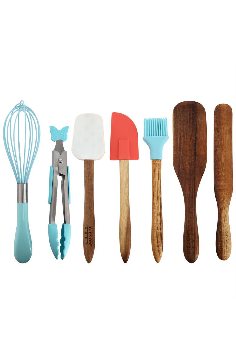 Gibson Home General Store 7 Piece Acacia Wood and Silicone Mini Kitchen Tool Set, Main, color, Multi
