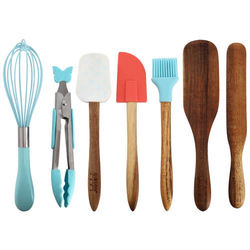 Gibson Home General Store 7 Piece Acacia Wood And Silicone Mini Kitchen Tool Set In Multi