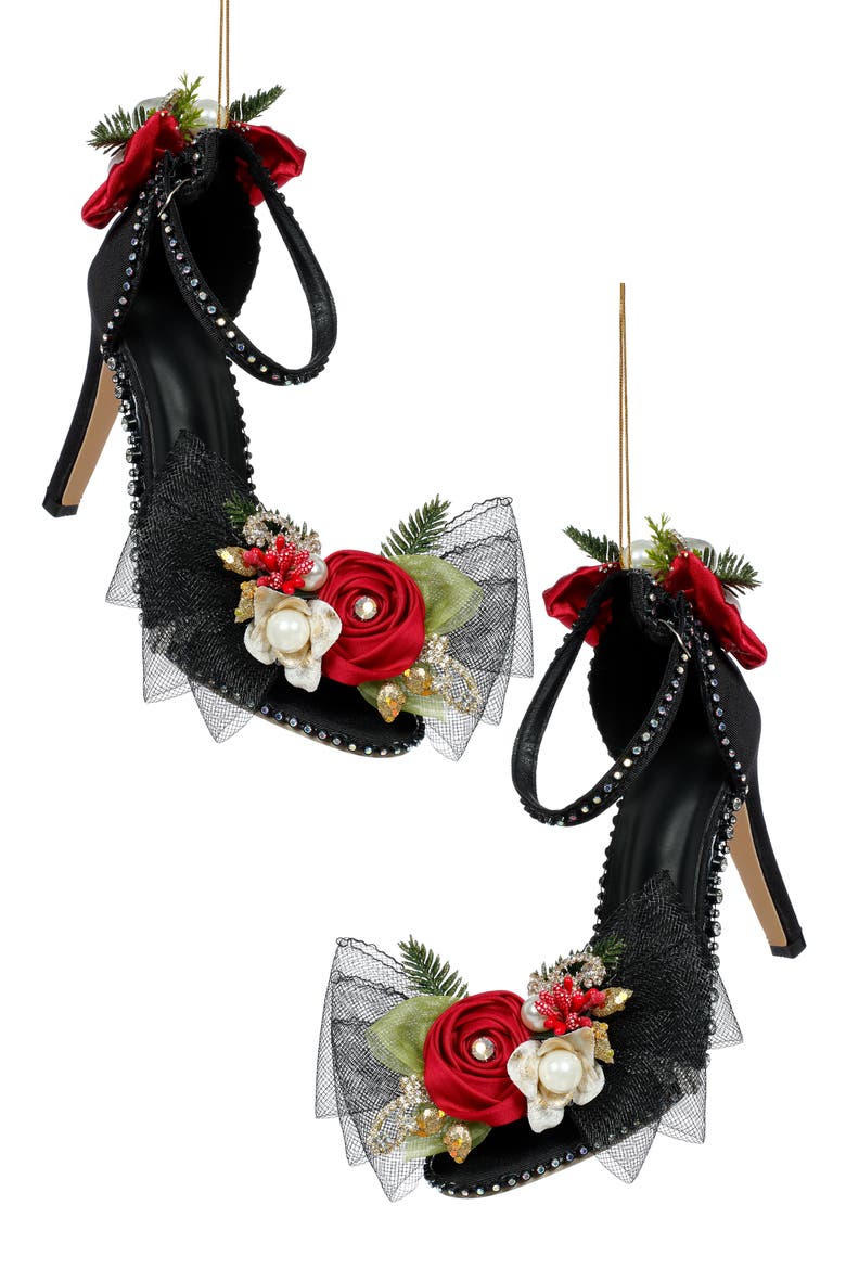 Black Shoe with Diamond Strap Ornament, Set of 2, Main, color, Black