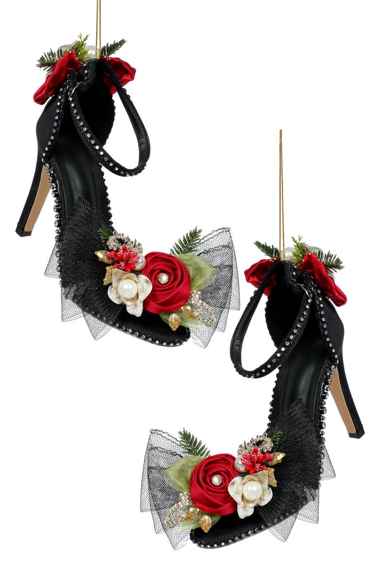 Mark Roberts Black Shoe with Diamon Strap Ornament, Set of 2, Main, color, Black