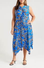 MELLODAY Floral Print Ruched Handkerchief Hem Dress