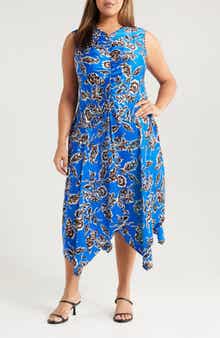 MELLODAY Floral Print Ruched Handkerchief Hem Dress