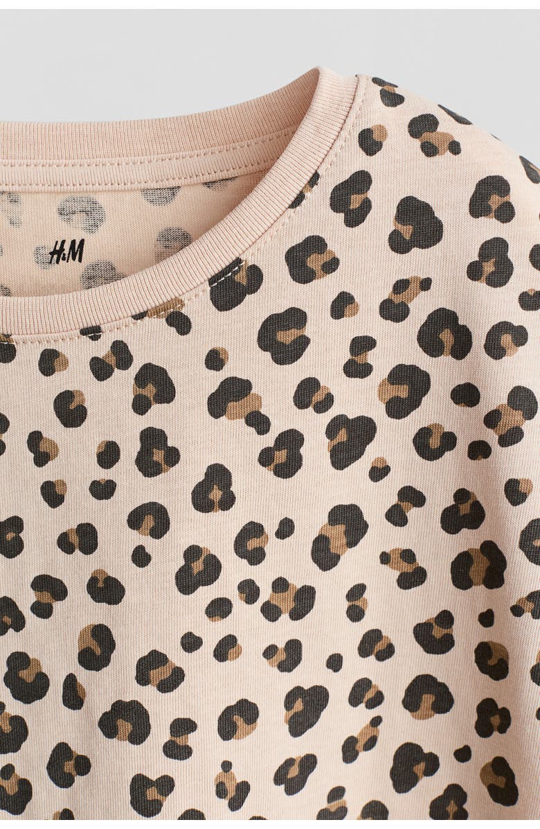 H&M Flutter-sleeved Top, Alternate, color, Light Beige/Leopard Print