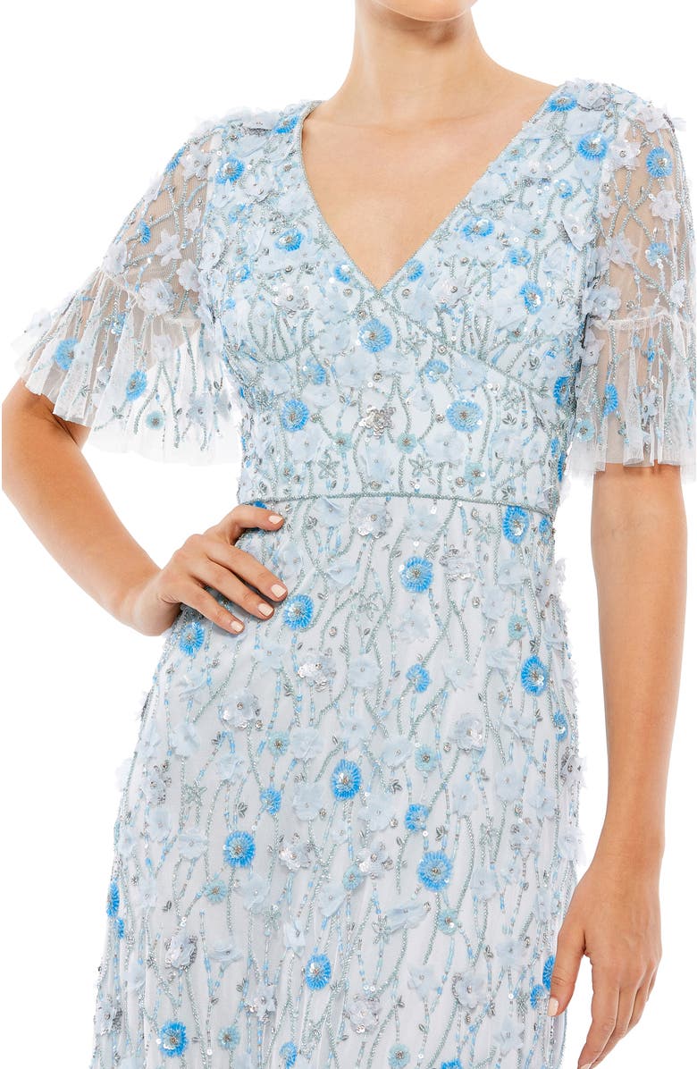 Mac Duggal Embellished V Neck Empire Waist Ruffle Hem Gown, Alternate, color, Powder Blue