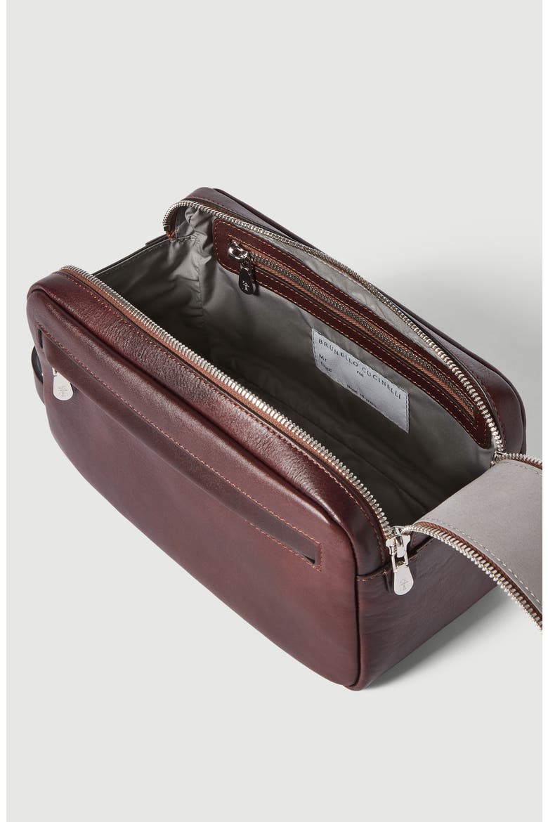 Calfskin beauty case with double zipper, Alternate, color, Burgundy