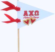 Color Shout Alpha Chi Omega Heart Stud Enamel Earrings on Sorority Pennant Flag