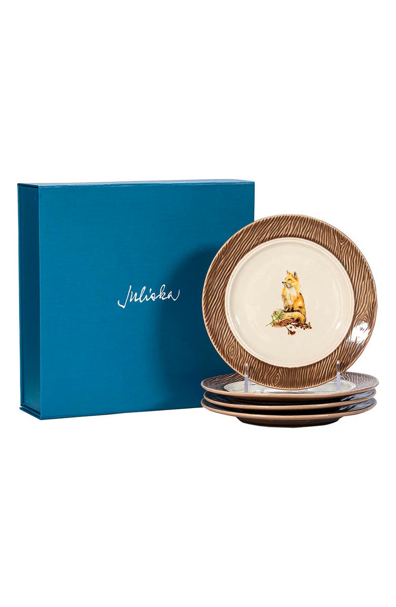 Juliska Forest Walk Set of 4 Animal Cocktail Plates, Alternate, color, Walnut/ Cafe Au Lait