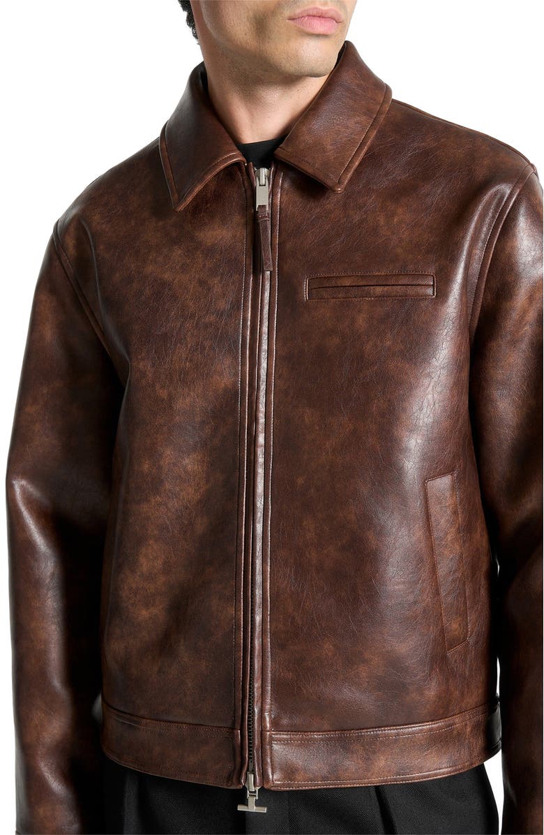 Manière De Voir Laurent Vintage Leather Jacket, Alternate, color, Brown