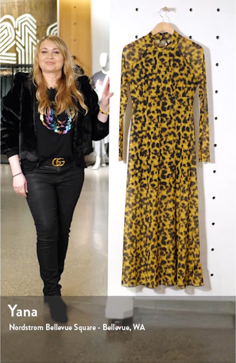 Smudge Mesh Long Sleeve Midi Dress, sales video thumbnail