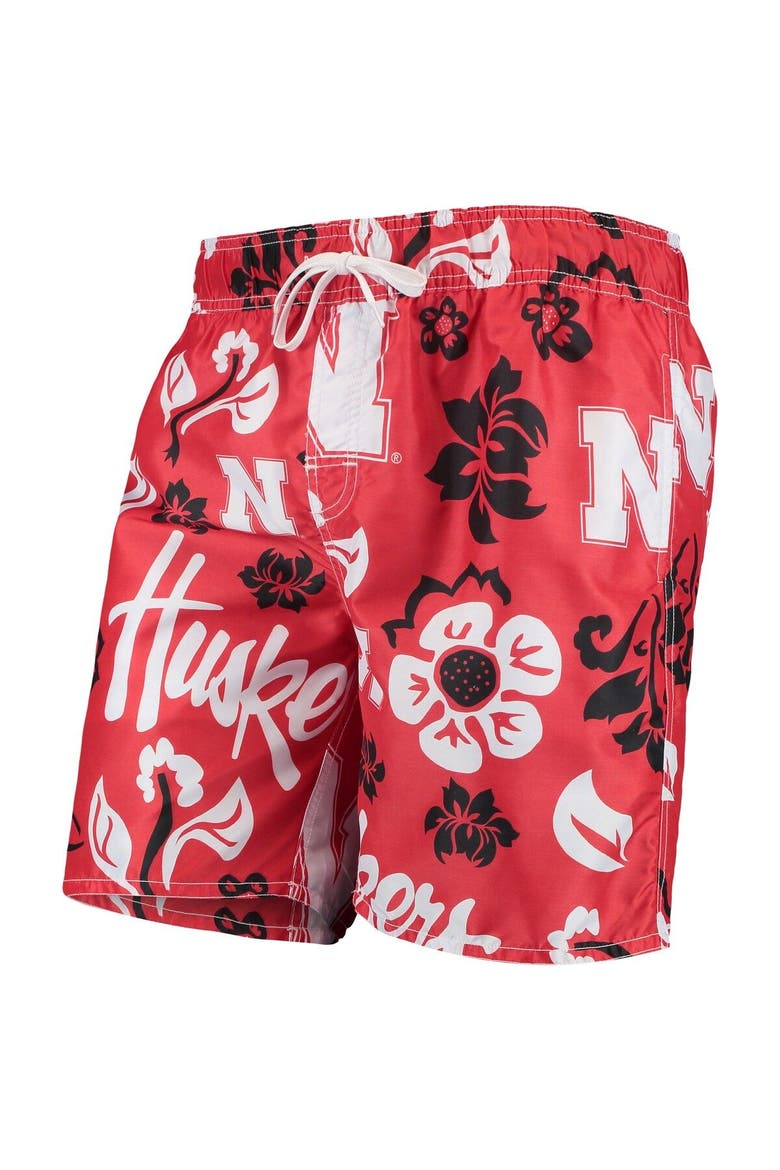 Men's Wes & Willy Scarlet Nebraska Huskers Floral Volley Swim Trunks, Main, color, Scarlet