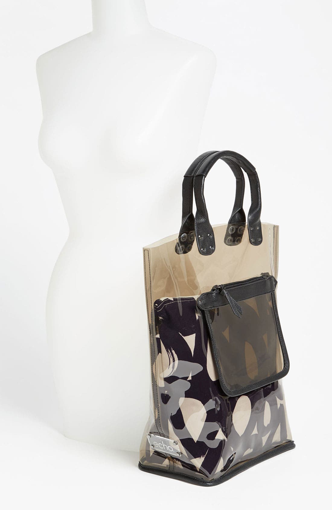 'Mambo Circles North/South' Plastic Tote, Alternate, color, BLACK