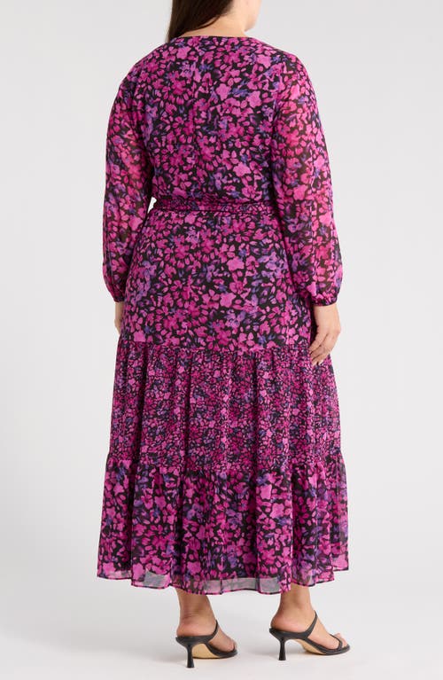 Kasper Floral Long Sleeve Tiered Maxi Dress In Purple