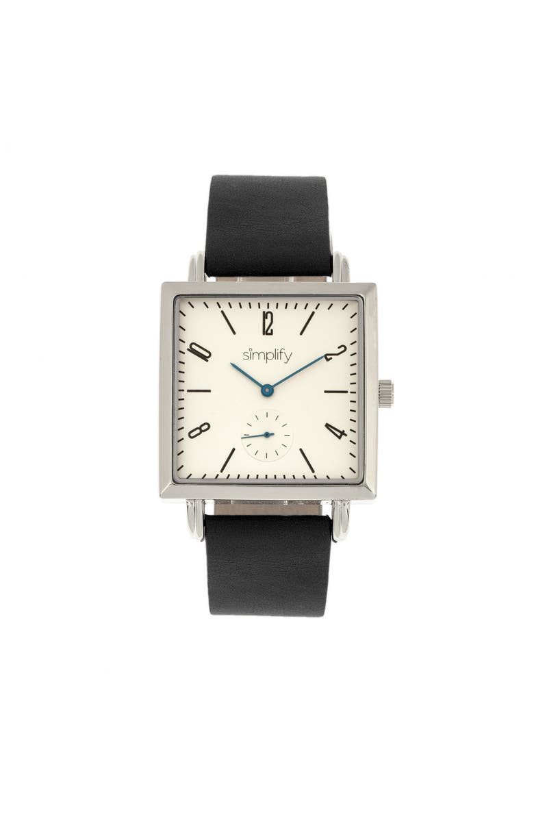 SIMPLIFY The 5000 Leather-Band Watch, Main, color, Black/White