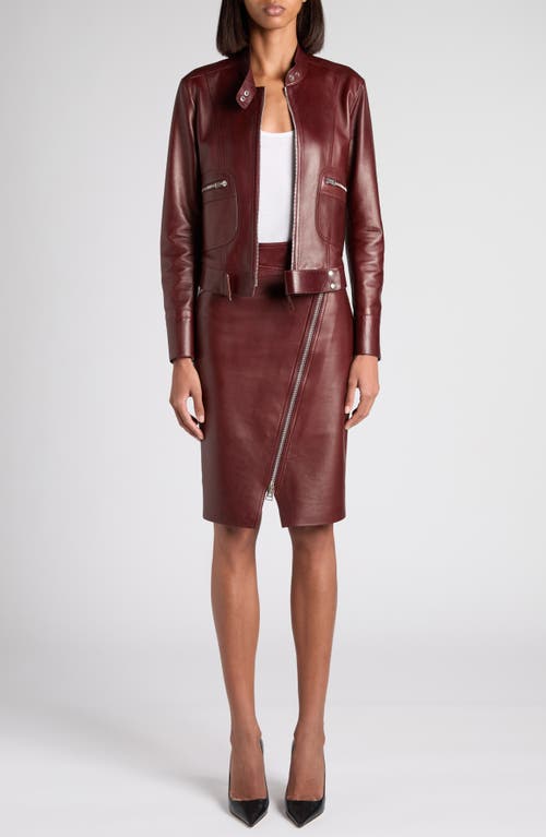 Tom Ford Plongé Leather Racer Jacket In Burgundy