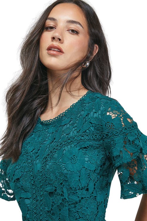 Oasis Lace Trim Detail Frill Sleeve Mini Dress In Blue