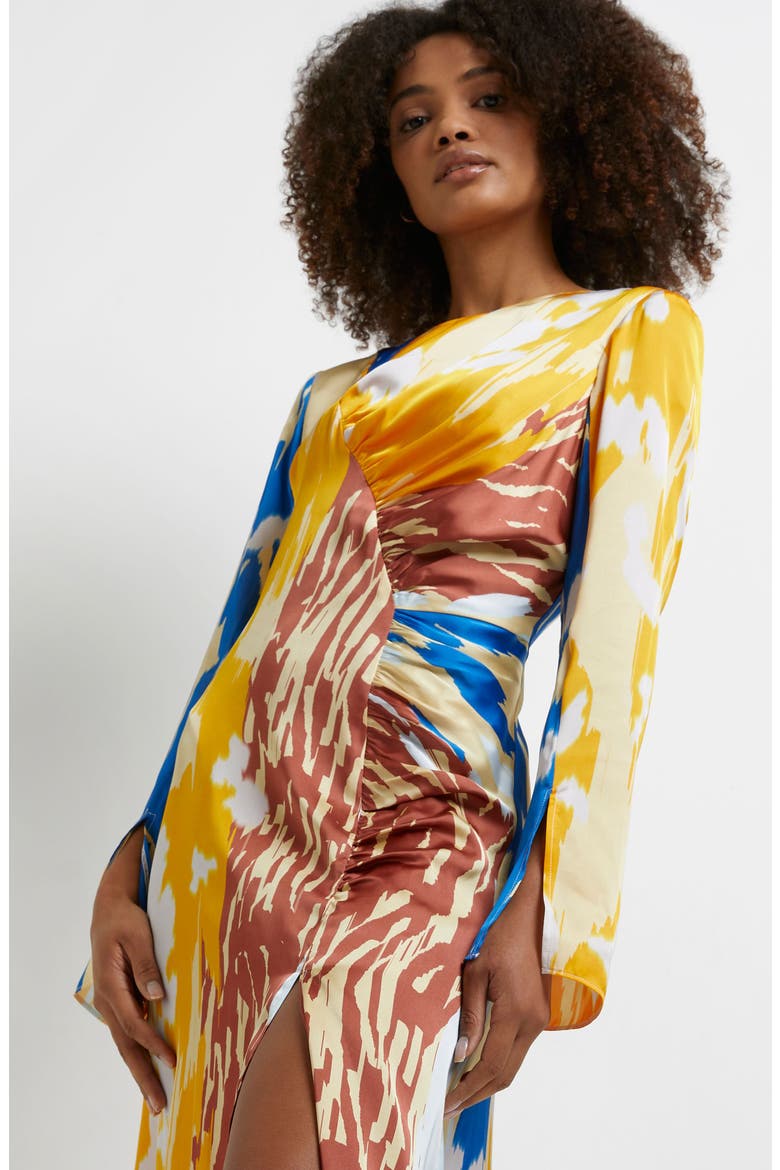 Long Sleeve Satin Midi Dress, Alternate, color, ORANGE