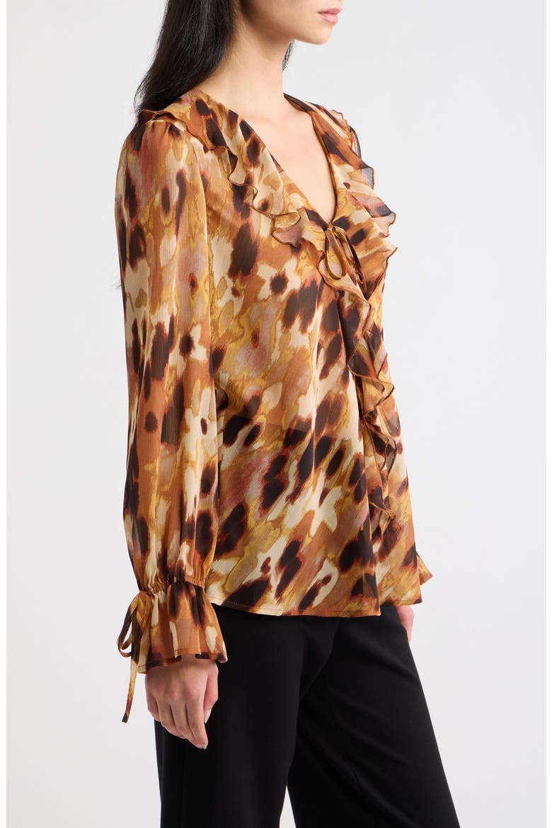 Print Ruffle Balloon Sleeve Top, Alternate, color, LUGGAGE ANIMAL