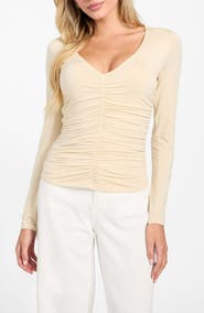 GUESS Ayleen Ruched Long Sleeve Jersey Top