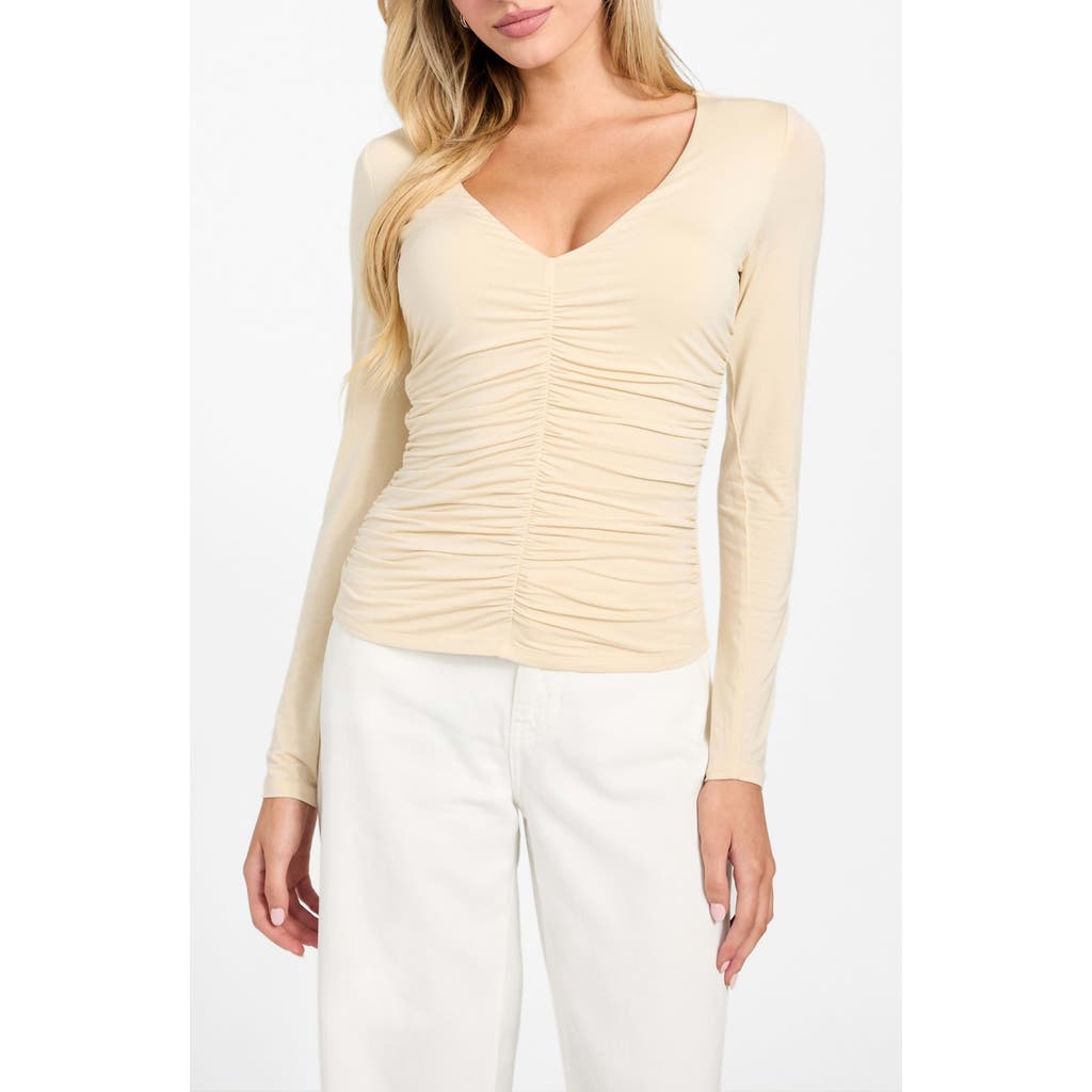 Guess Ayleen Ruched Long Sleeve Jersey Top In Neutral