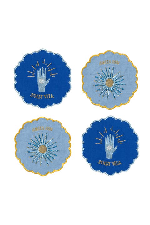 Nilufer 4 Pcs Digital Printed Overlocked Embroidered 100% Cotton Coaster Set