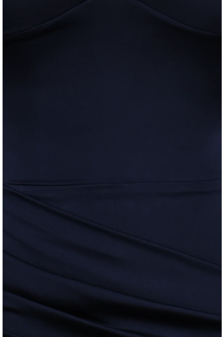 Freya Gathered Satin Spaghetti Strap Gown with Scarf, Alternate, color, NAVY