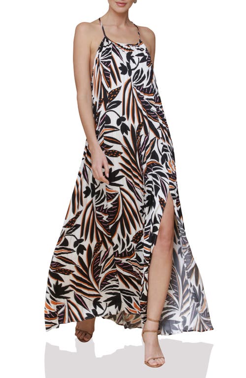 Shop Avec Les Filles Print Satin Maxi Halter Dress