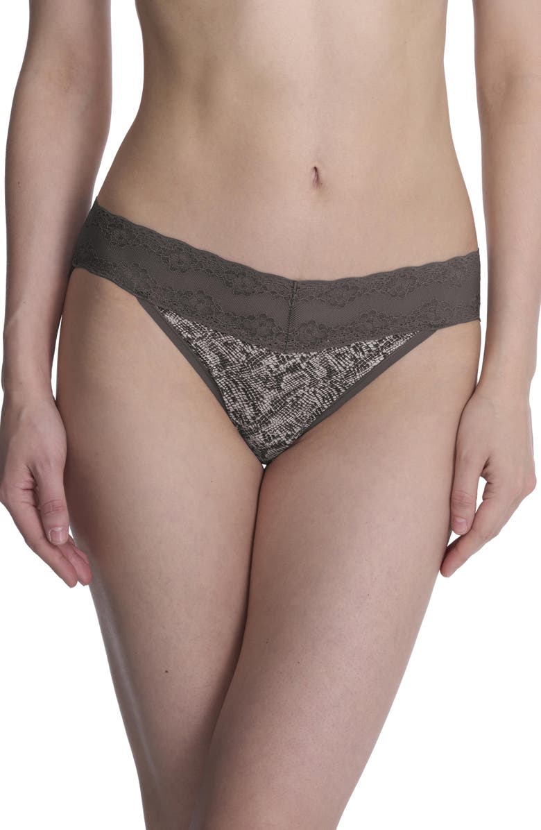 Natori Bliss Perfection Lace Trim One Size Bikini Brief 2-Pack, Alternate, color, Chrome Python Print/Black